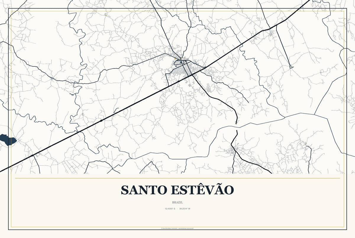 Santo Estêvão, Brazil City Map Aluminum Sign in Citrine Modern style