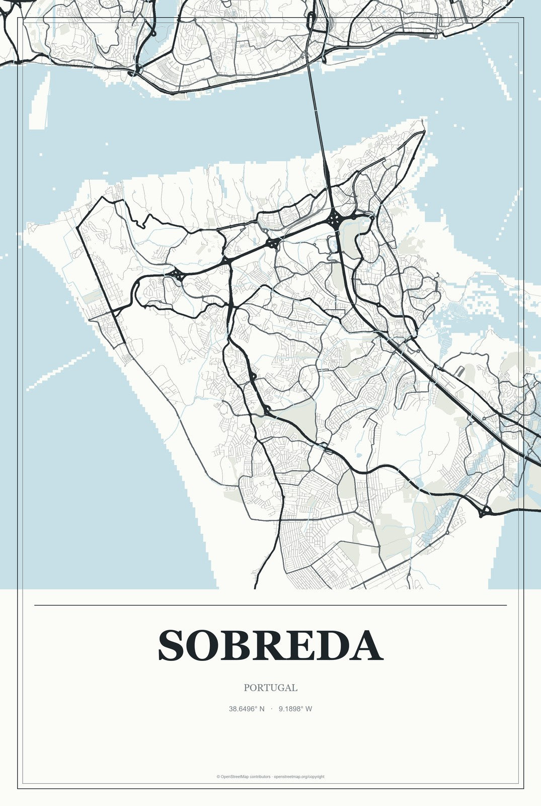 Sobreda, Portugal City Map Aluminum Sign in Gallery Air style