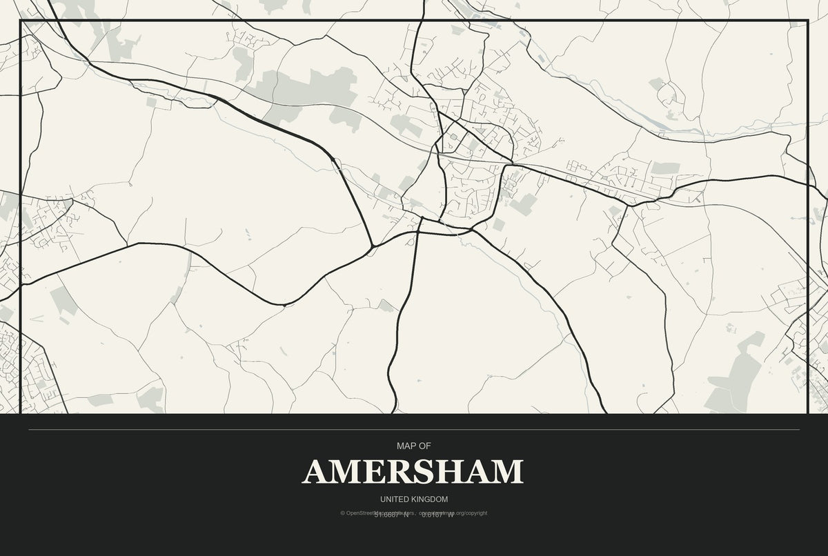 Amersham, United Kingdom City Map Aluminum Sign in Museum Plaque style
