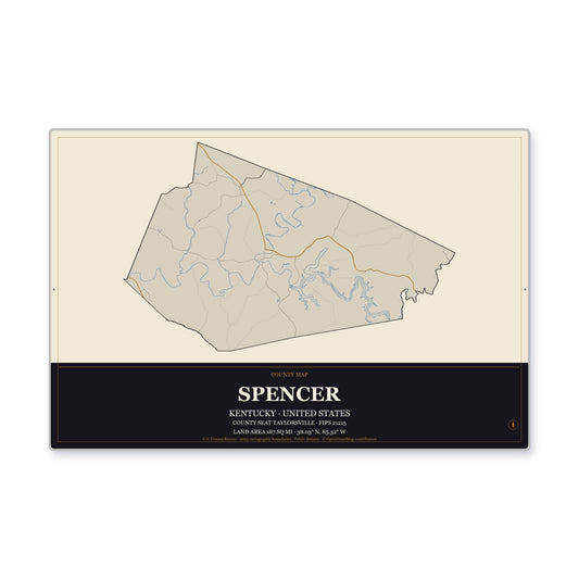 Spencer County, Kentucky Map Aluminum Sign in Museum Plaque style