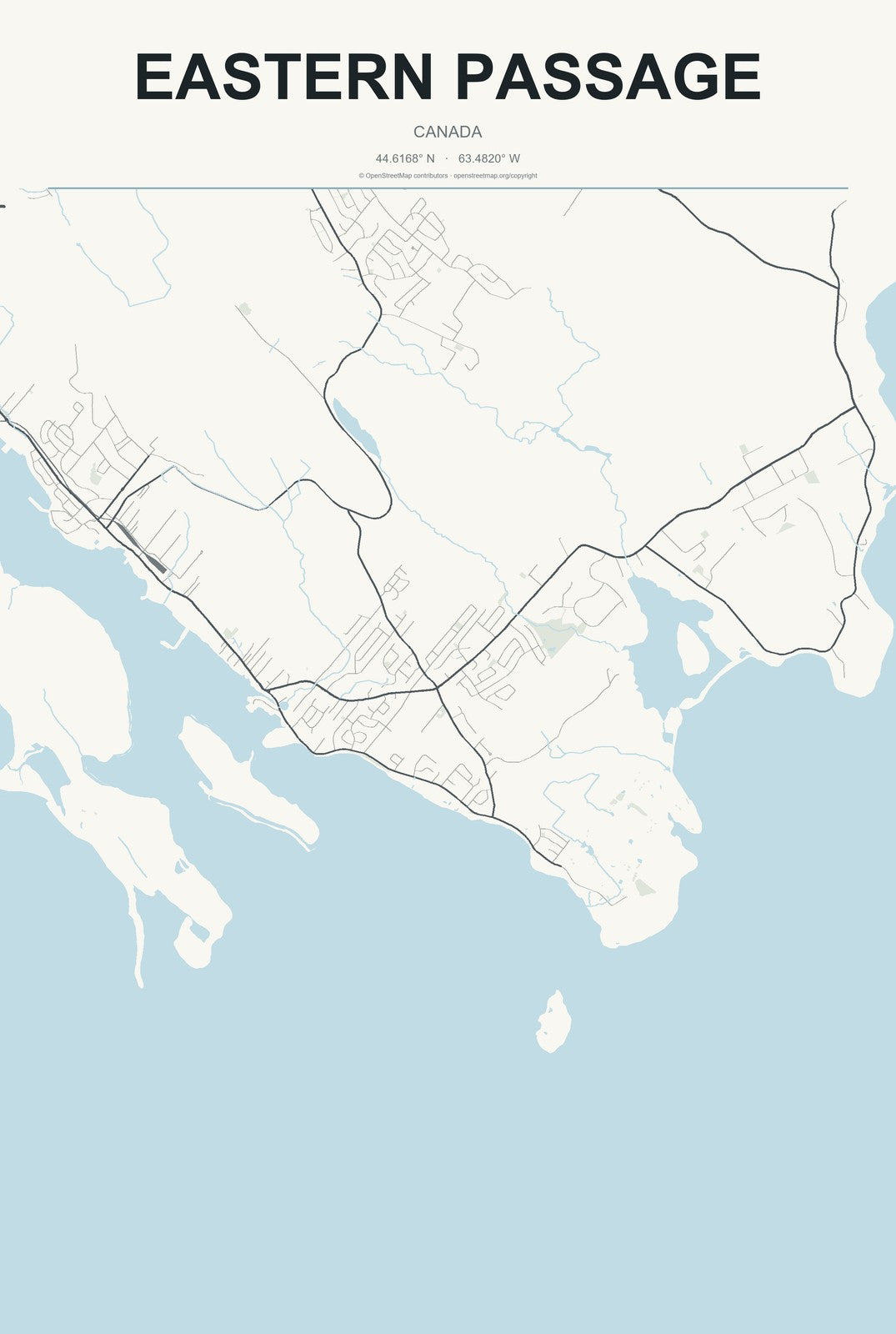 Eastern Passage, Canada City Map Aluminum Sign in Headline Atlas style