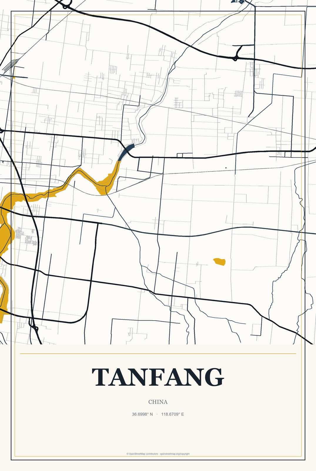 Tanfang, China City Map Aluminum Sign in Citrine Modern style