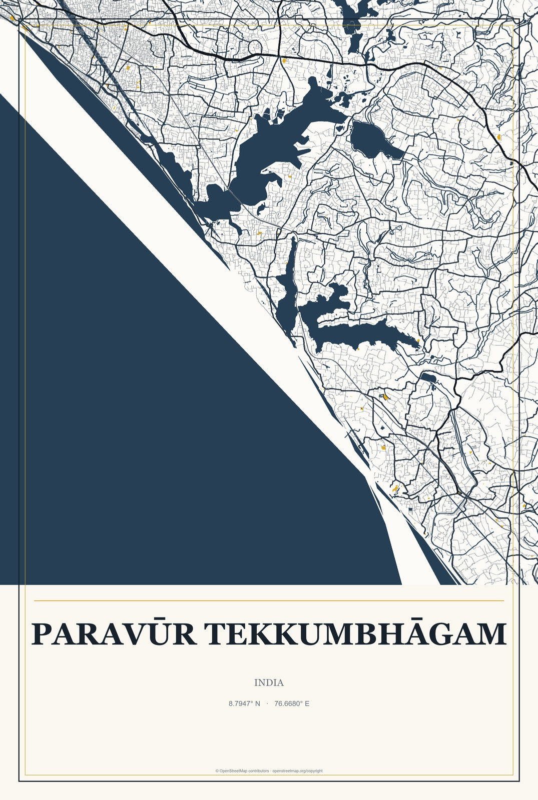 Paravūr Tekkumbhāgam, India City Map Aluminum Sign in Citrine Modern style