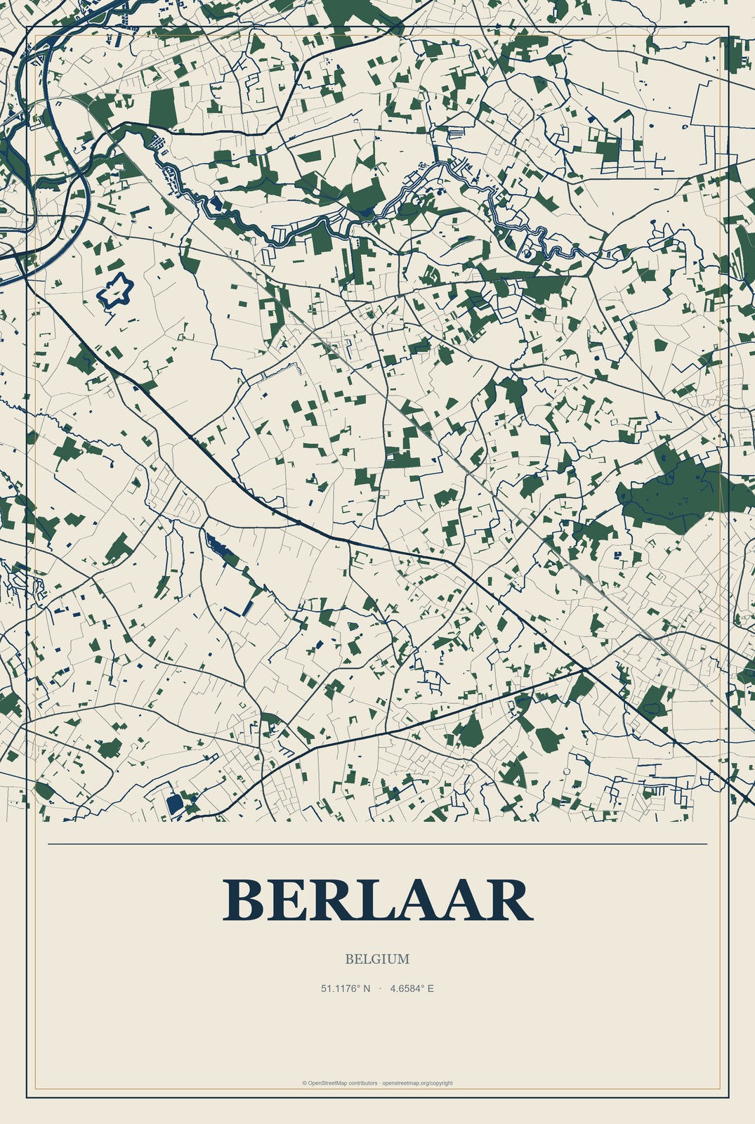 Berlaar, Belgium City Map Aluminum Sign in Coastal Cutout style