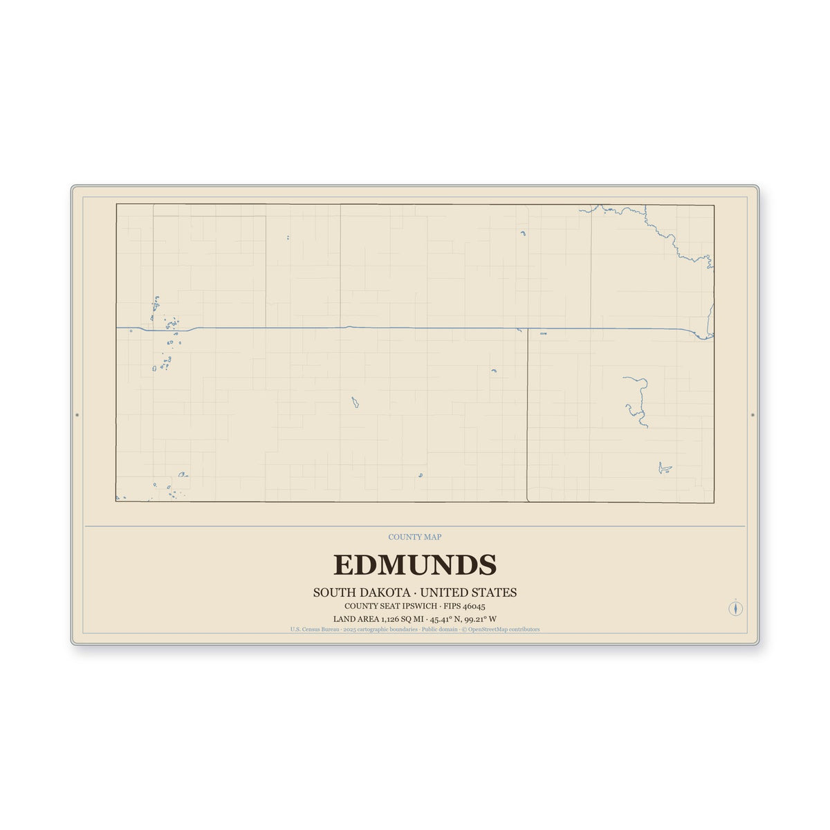 Edmunds County, South Dakota Map Aluminum Sign in Heritage Nautical style