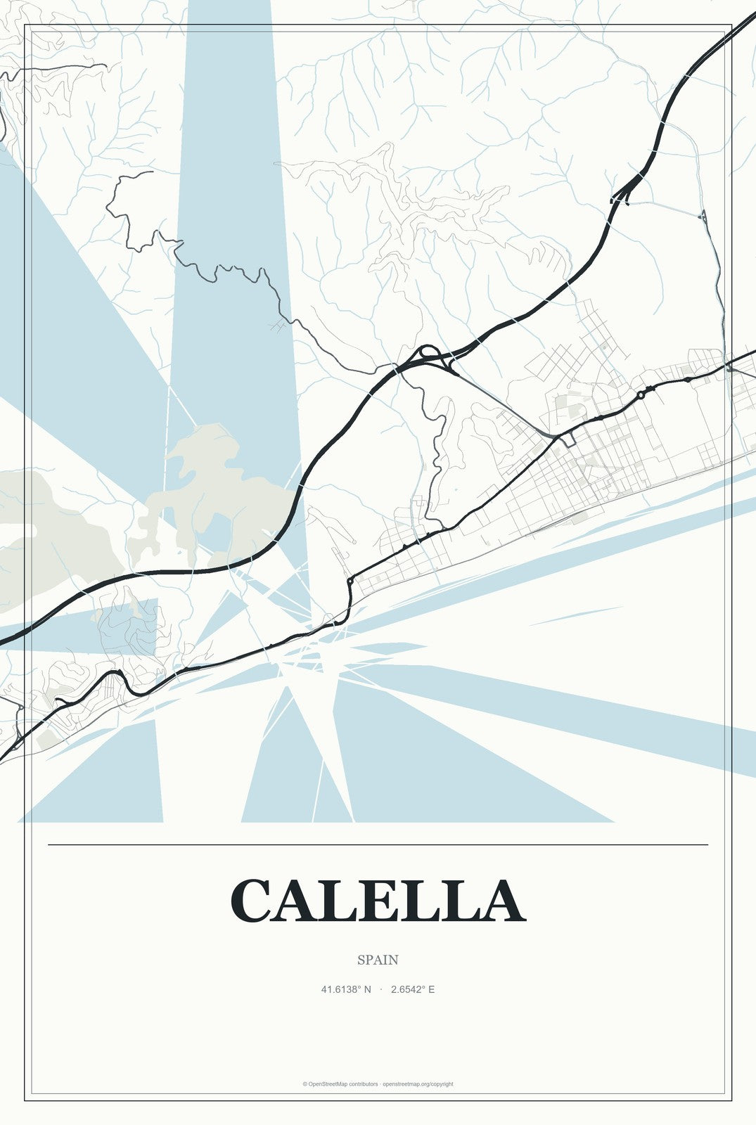 Calella, Spain City Map Aluminum Sign in Gallery Air style