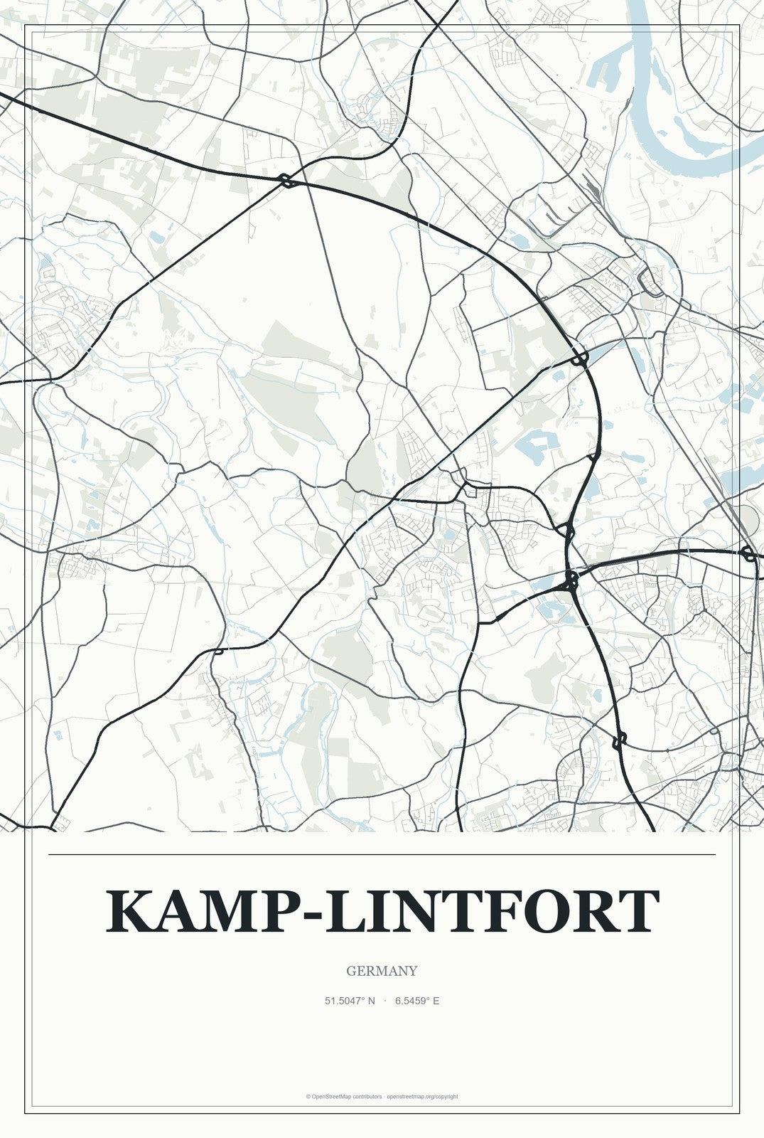 Kamp-Lintfort, Germany City Map Aluminum Sign in Gallery Air style