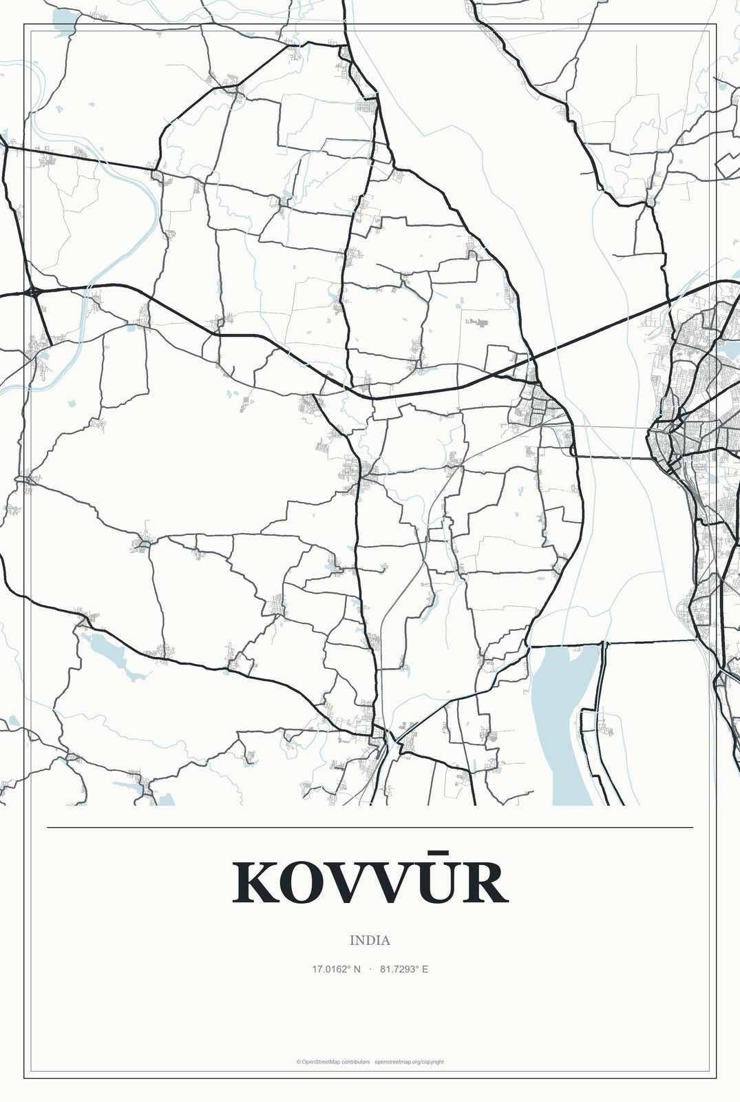 Kovvūr, India City Map Aluminum Sign in Gallery Air style