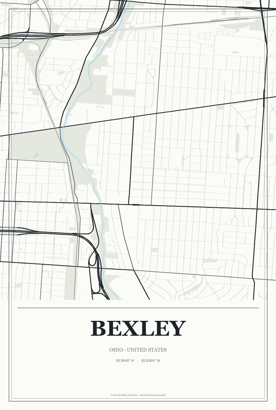 Bexley, Ohio City Map Aluminum Sign in Gallery Air style