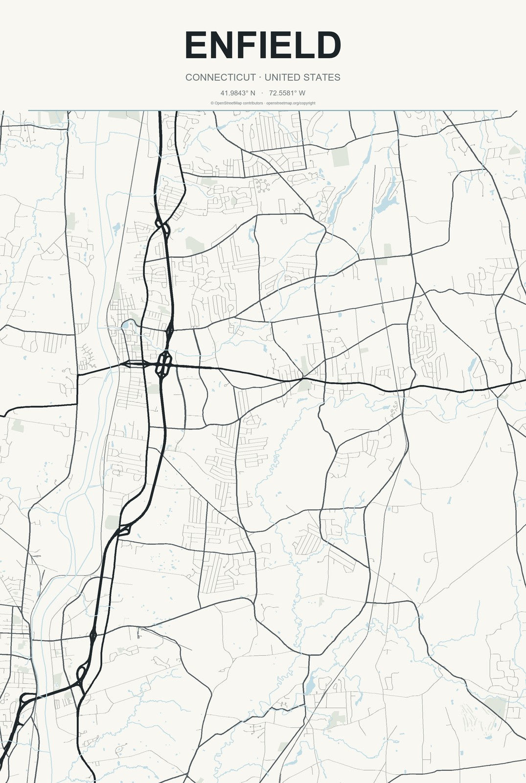 Enfield, Connecticut City Map Aluminum Sign in Headline Atlas style