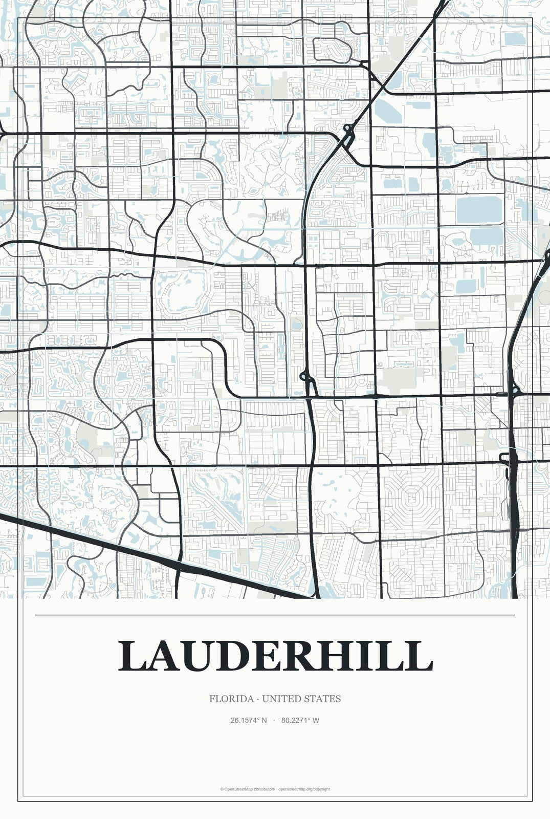 Lauderhill, Florida City Map Aluminum Sign in Gallery Air style