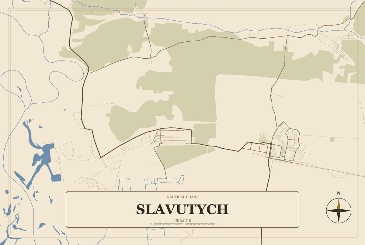 Slavutych, Ukraine City Map Aluminum Sign in Heritage Nautical style