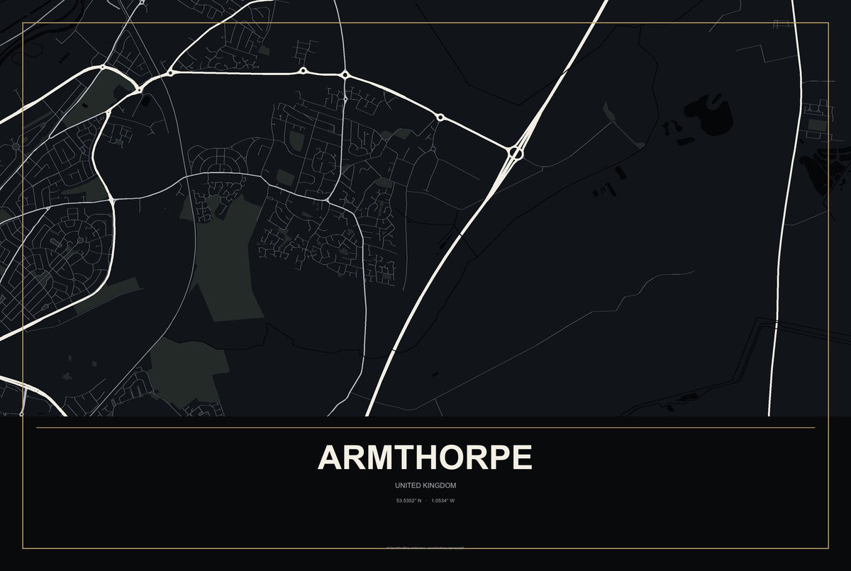 Armthorpe, United Kingdom City Map Aluminum Sign in Metropolitan Noir style