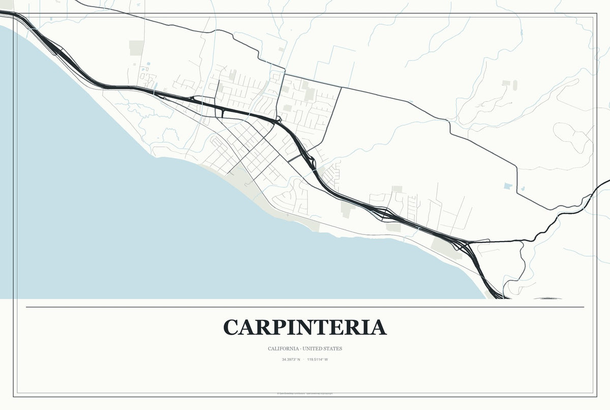 Carpinteria, California City Map Aluminum Sign in Gallery Air style