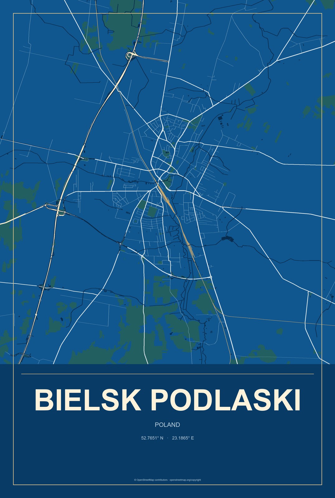 Bielsk Podlaski, Poland City Map Aluminum Sign in Harbor Cobalt style