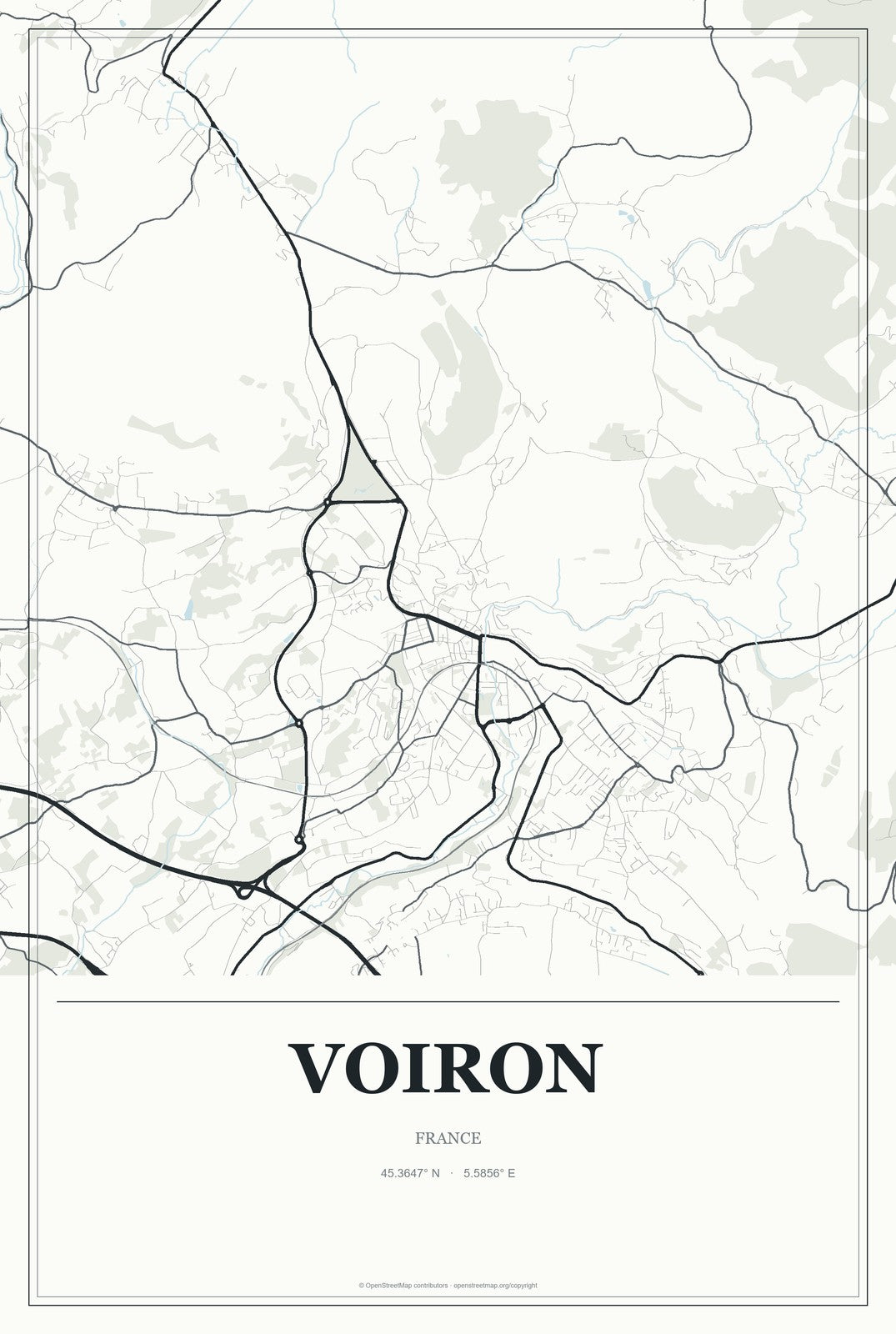 Voiron, France City Map Aluminum Sign in Gallery Air style