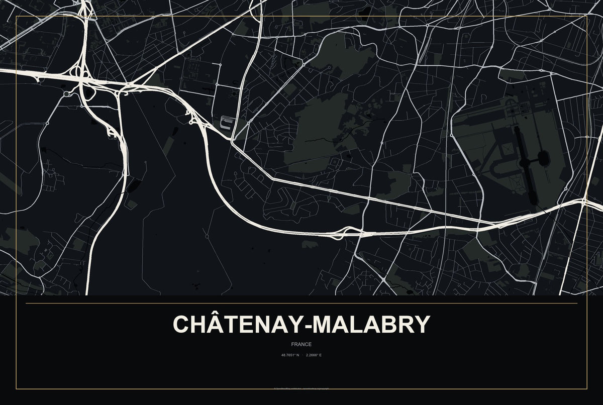 Châtenay-Malabry, France City Map Aluminum Sign in Metropolitan Noir style