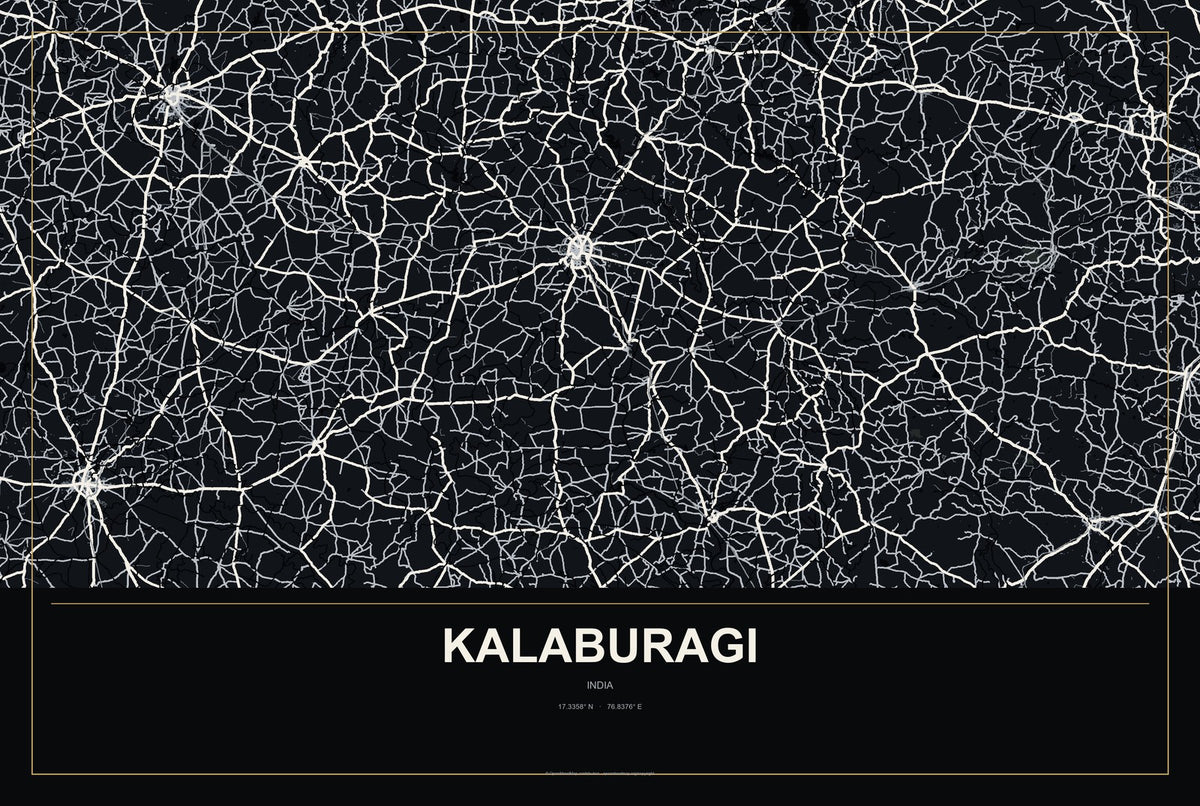 Kalaburagi, India City Map Aluminum Sign in Metropolitan Noir style