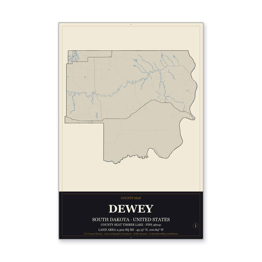 Dewey County, South Dakota Map Aluminum Sign in Museum Plaque style