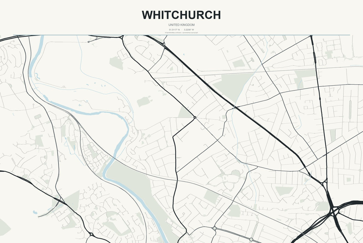 Whitchurch, England, United Kingdom City Map Aluminum Sign in Headline Atlas style