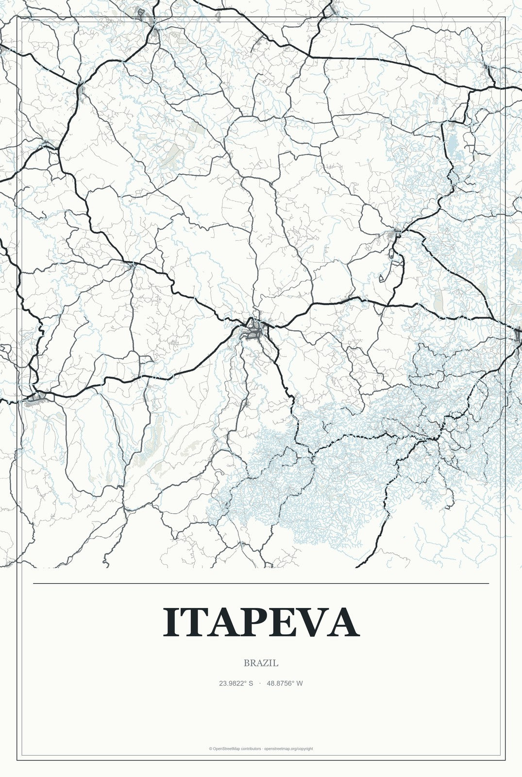 Itapeva, São Paulo, Brazil City Map Aluminum Sign in Gallery Air style