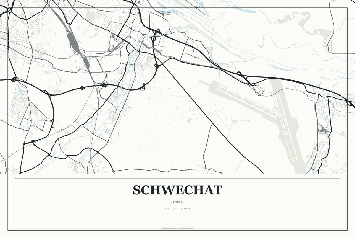 Schwechat, Austria City Map Aluminum Sign in Gallery Air style