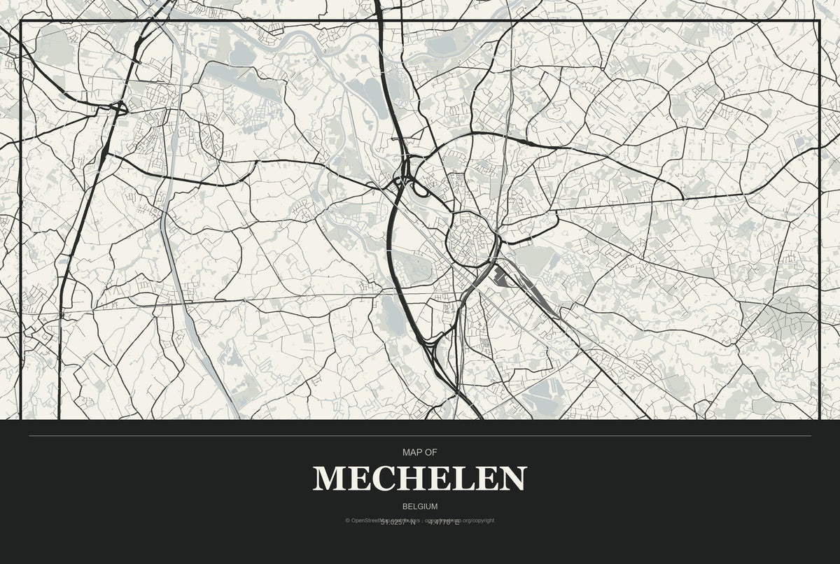 Mechelen, Belgium City Map Aluminum Sign in Museum Plaque style