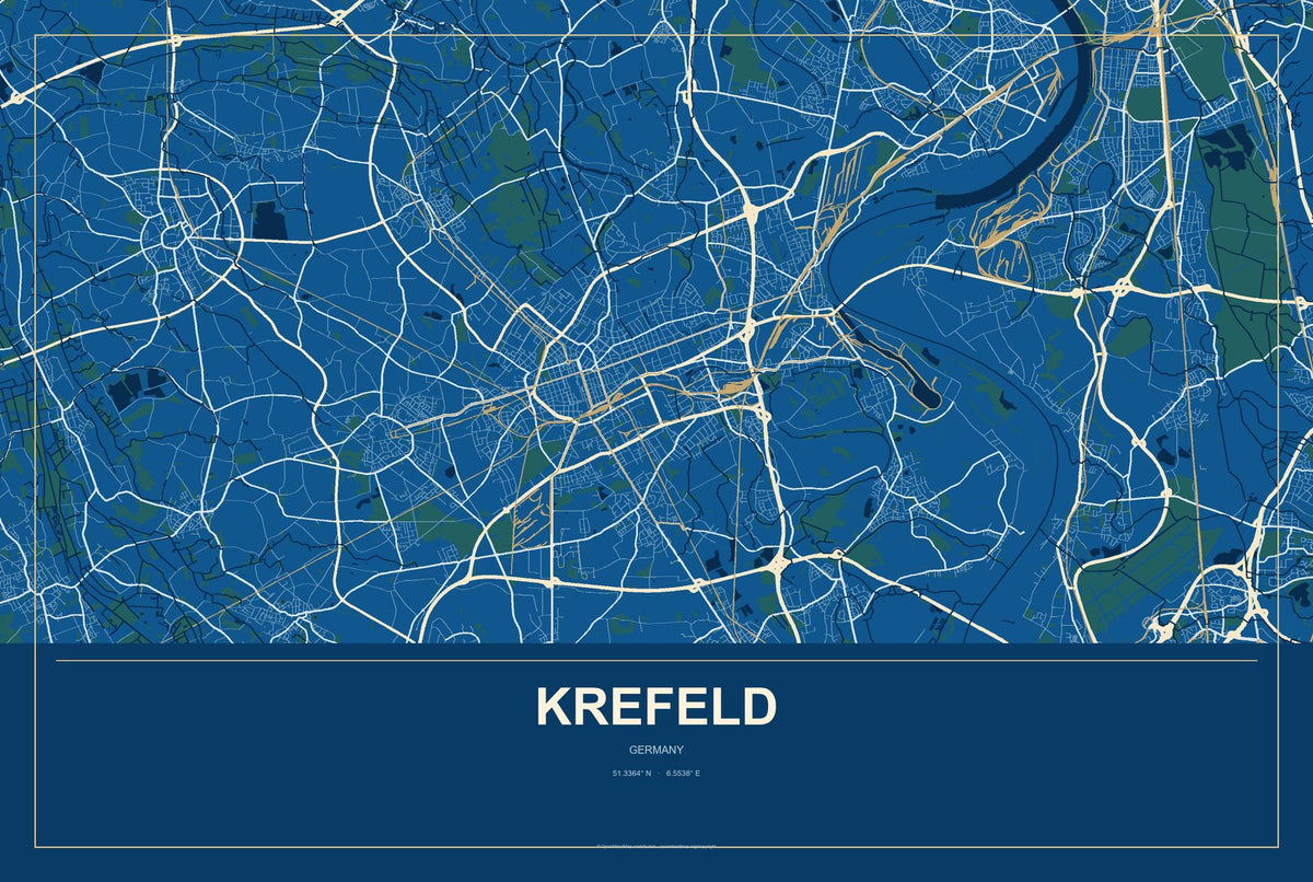 Krefeld, Germany City Map Aluminum Sign in Harbor Cobalt style