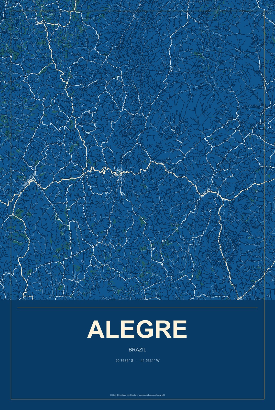 Alegre, Brazil City Map Aluminum Sign in Harbor Cobalt style