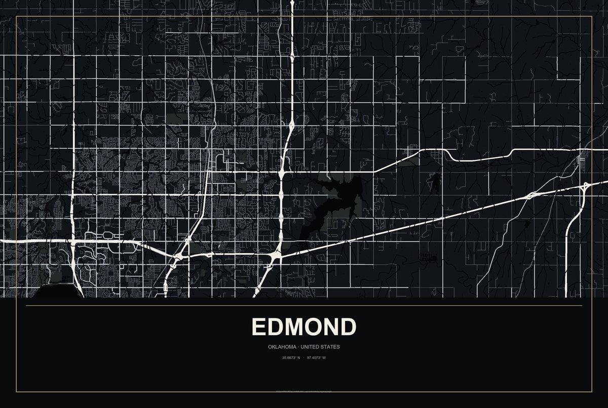 Edmond, Oklahoma City Map Aluminum Sign in Metropolitan Noir style
