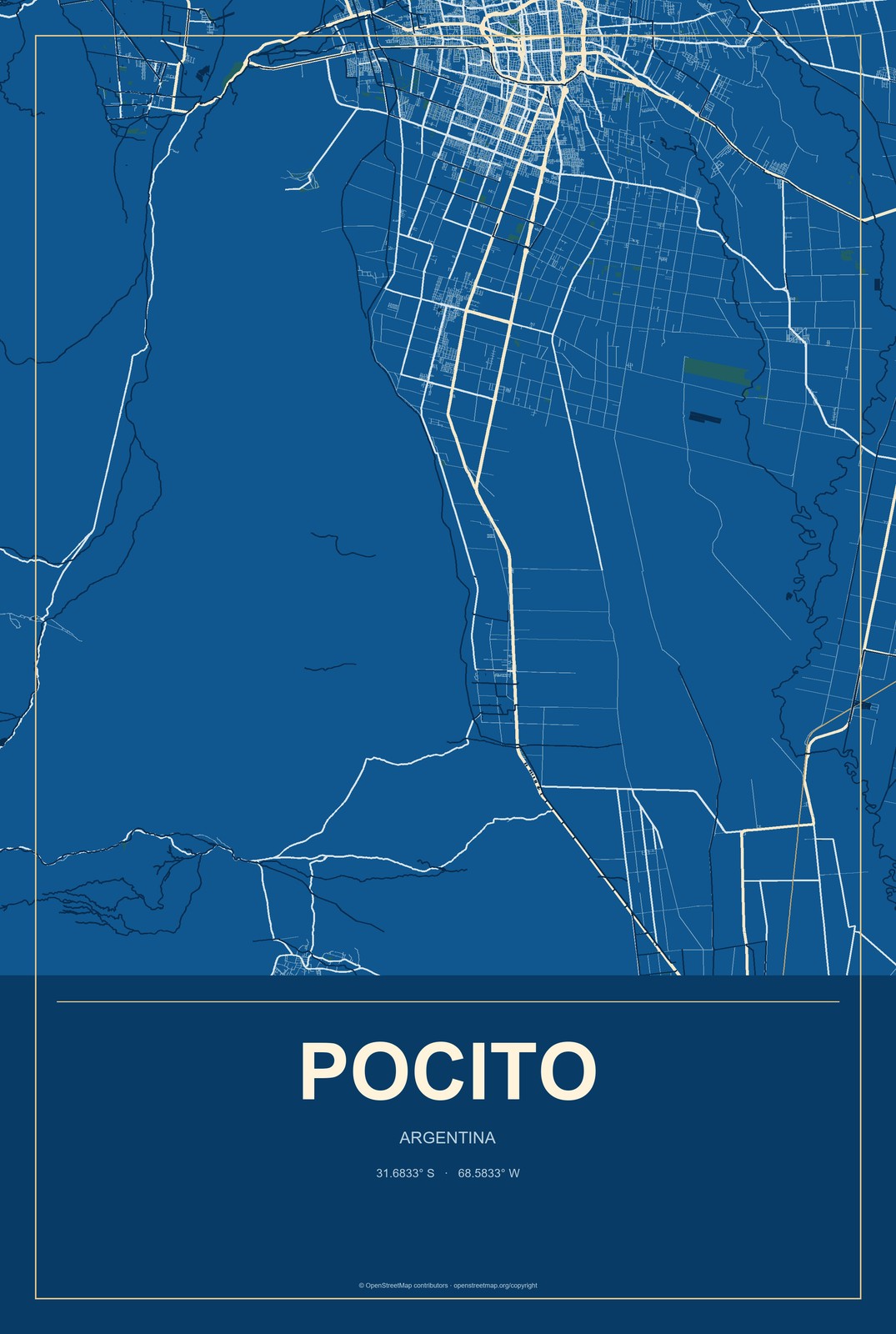 Pocito, Argentina City Map Aluminum Sign in Harbor Cobalt style