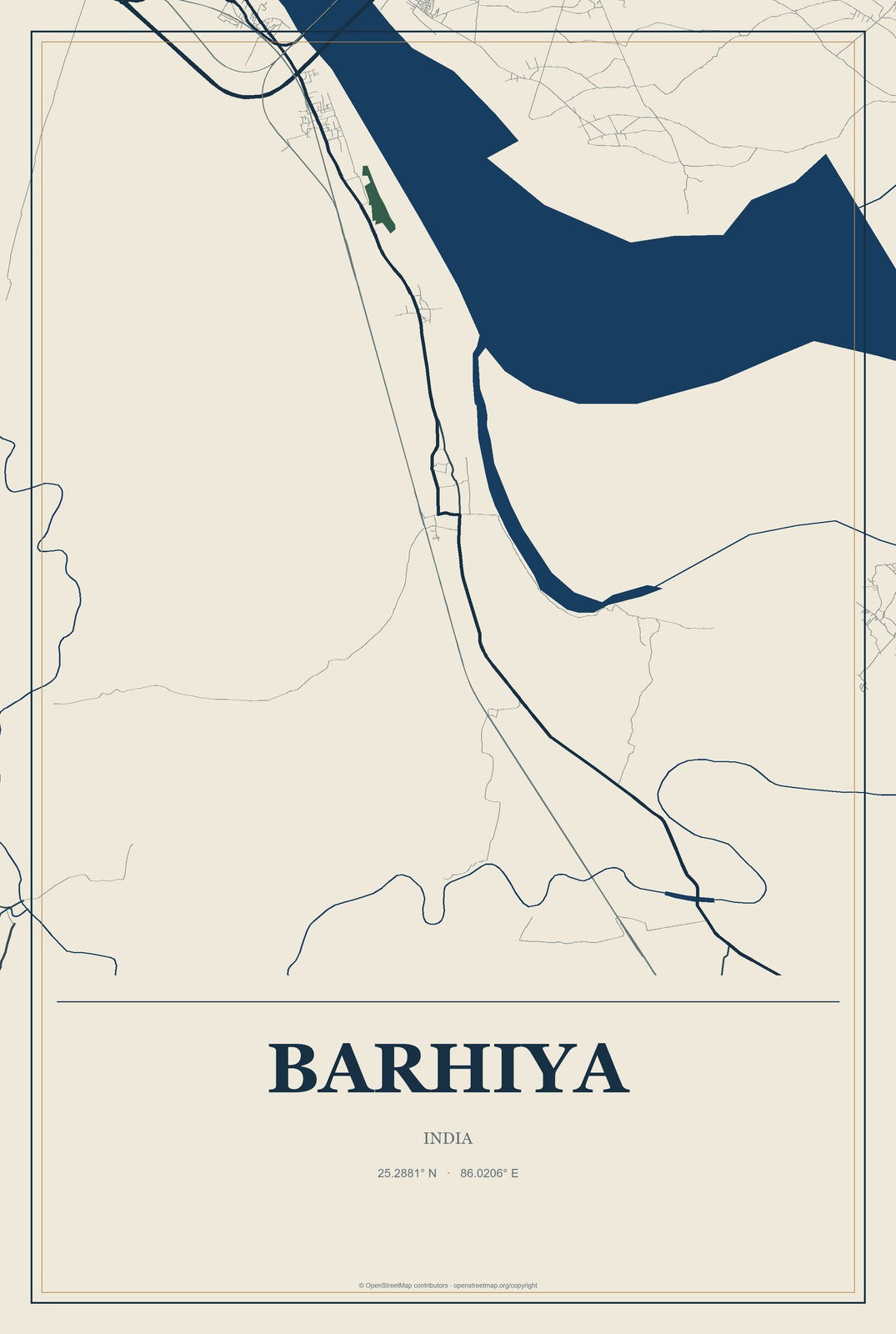 Barhiya, India City Map Aluminum Sign in Coastal Cutout style