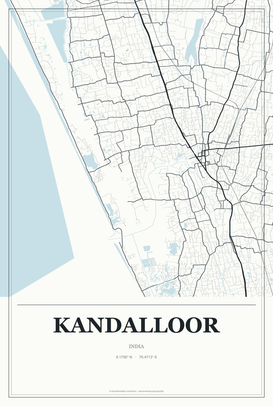 Kandalloor, India City Map Aluminum Sign in Gallery Air style