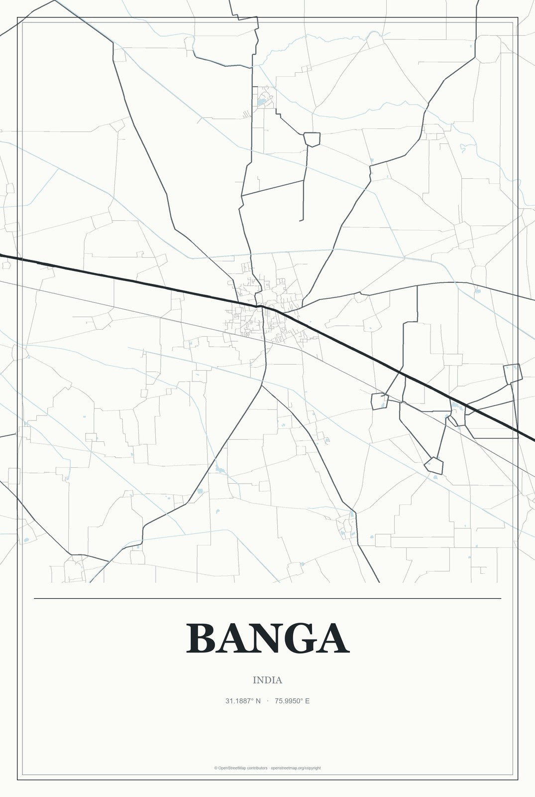Banga, India City Map Aluminum Sign in Gallery Air style