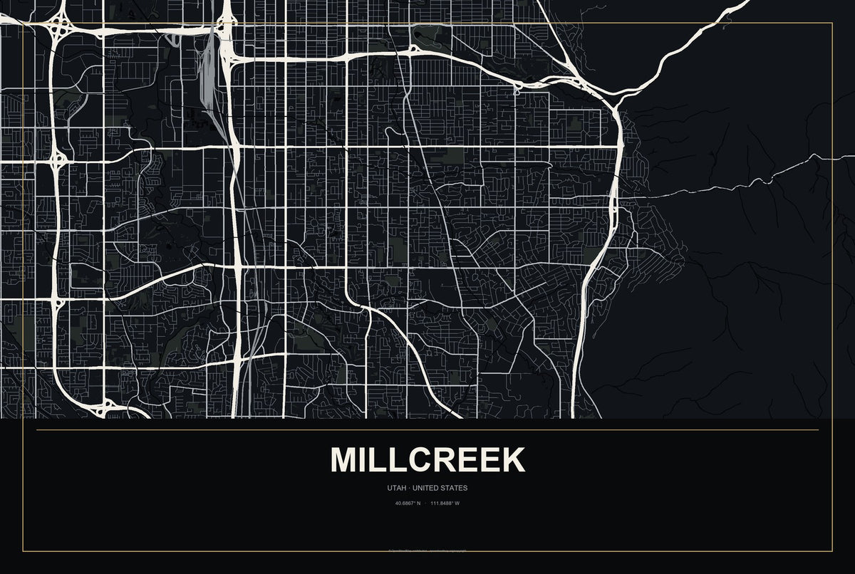 Millcreek, Utah City Map Aluminum Sign in Metropolitan Noir style