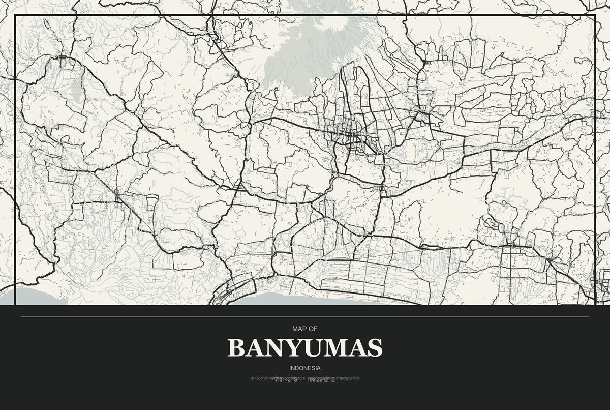 Banyumas, Indonesia City Map Aluminum Sign in Museum Plaque style