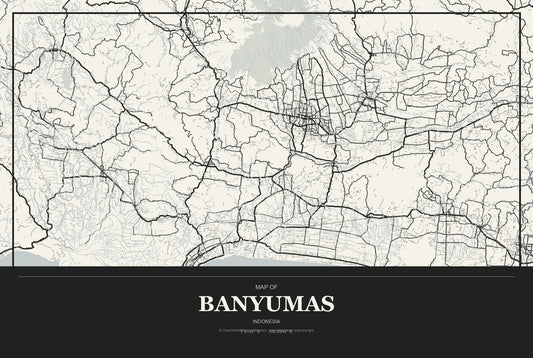Banyumas, Indonesia City Map Aluminum Sign in Museum Plaque style