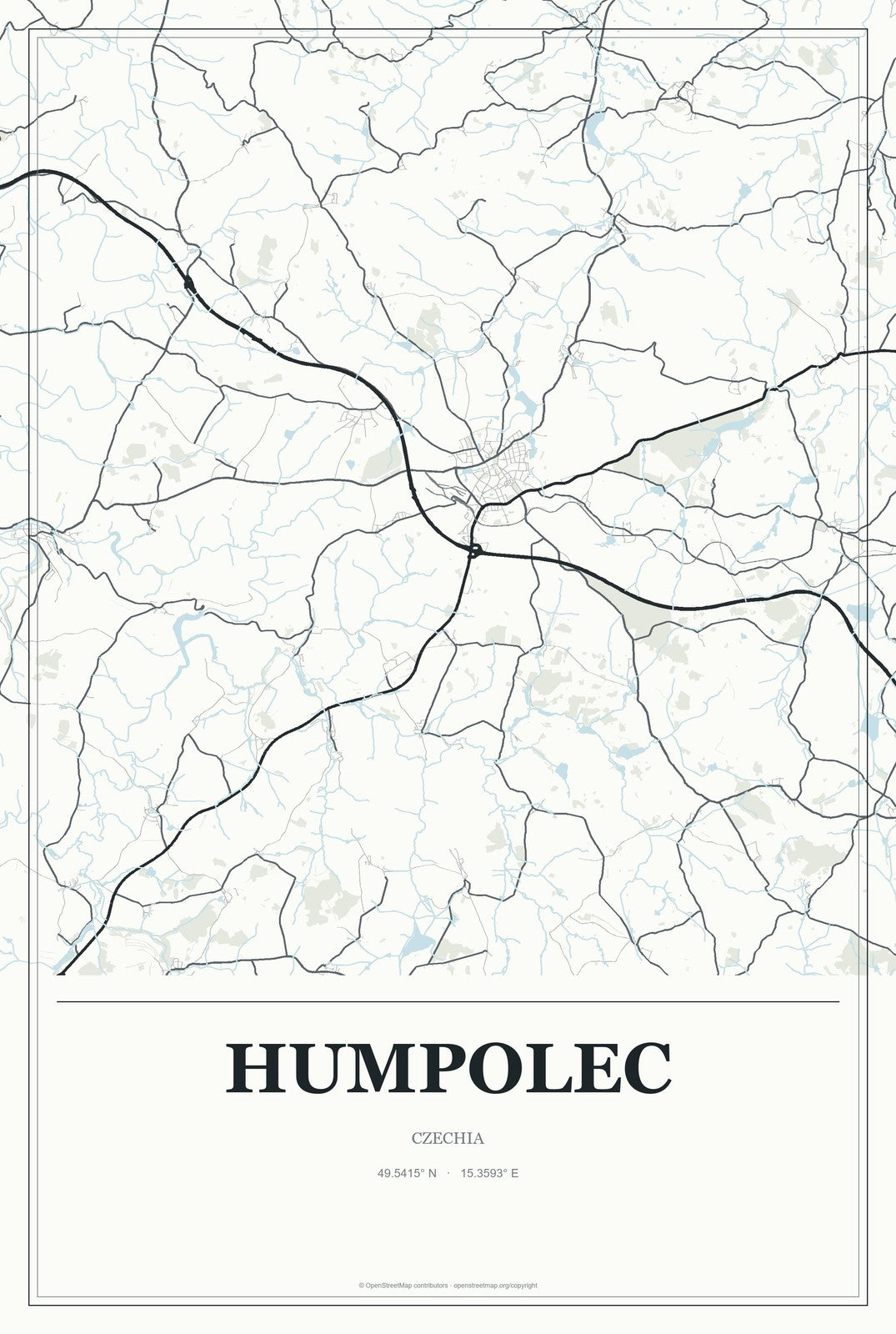 Humpolec, Czechia City Map Aluminum Sign in Gallery Air style