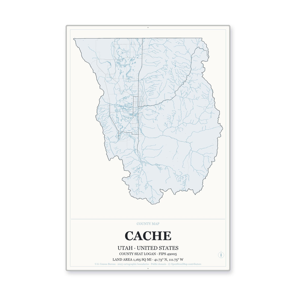 Cache County, Utah Map Aluminum Sign in Gallery Air style
