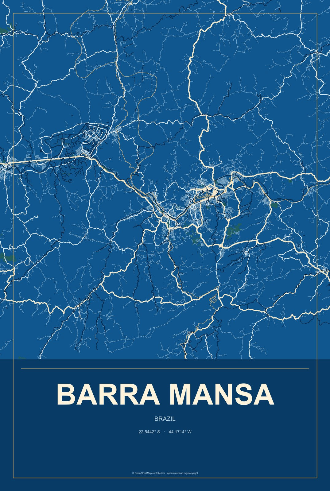 Barra Mansa, Brazil City Map Aluminum Sign in Harbor Cobalt style