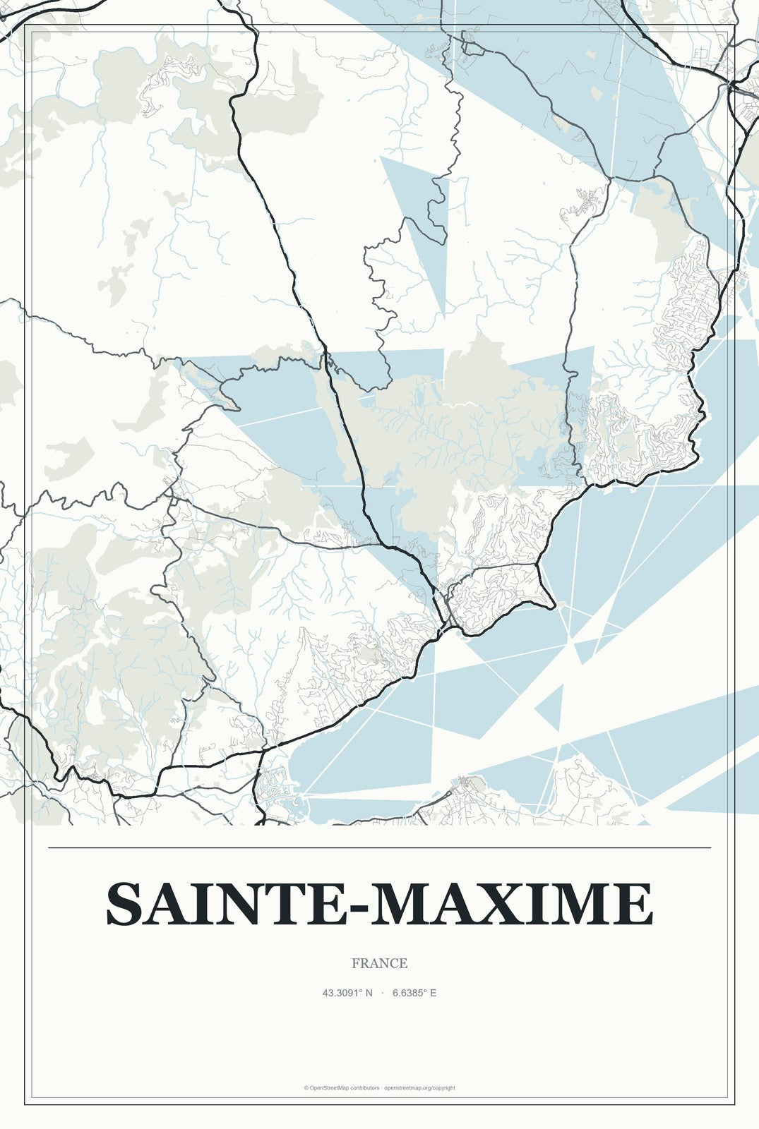 Sainte-Maxime, France City Map Aluminum Sign in Gallery Air style