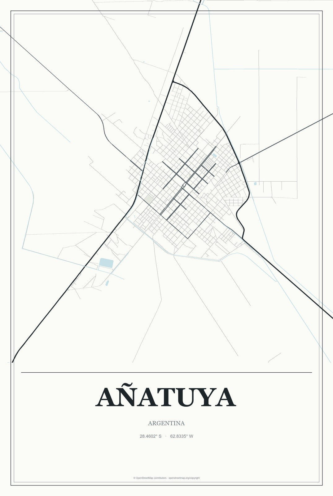 Añatuya, Argentina City Map Aluminum Sign in Gallery Air style