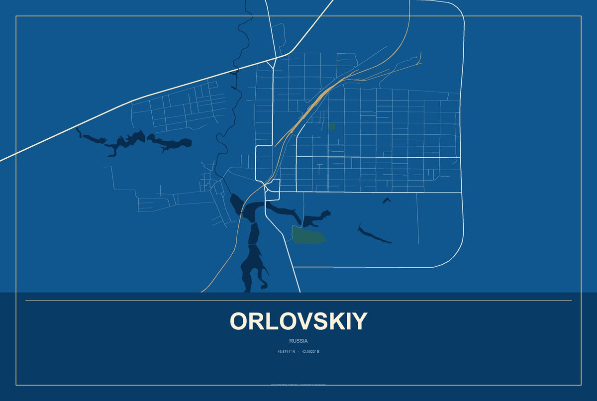 Orlovskiy, Russia City Map Aluminum Sign in Harbor Cobalt style