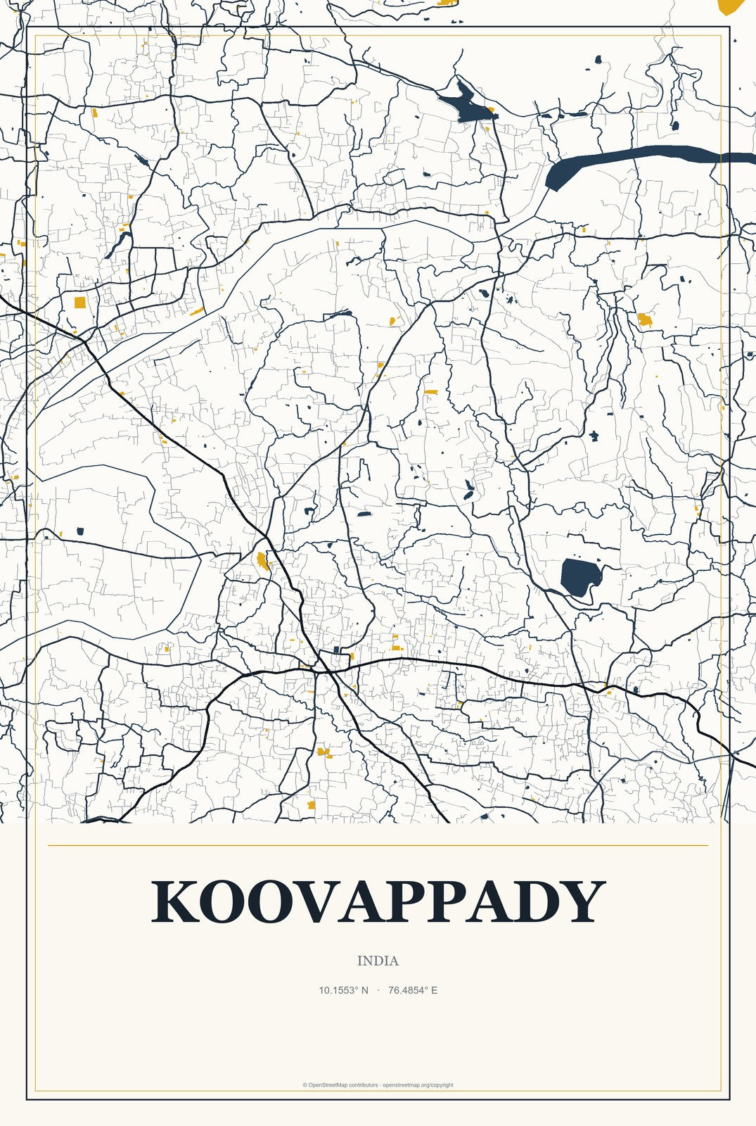 Koovappady, India City Map Aluminum Sign in Citrine Modern style