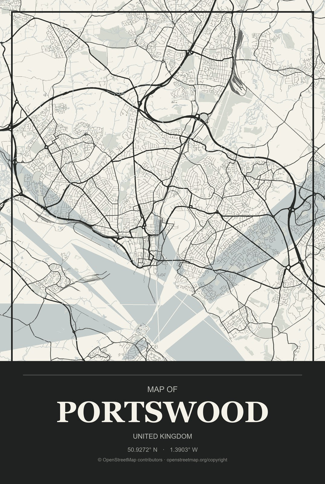 Portswood, United Kingdom City Map Aluminum Sign in Museum Plaque style