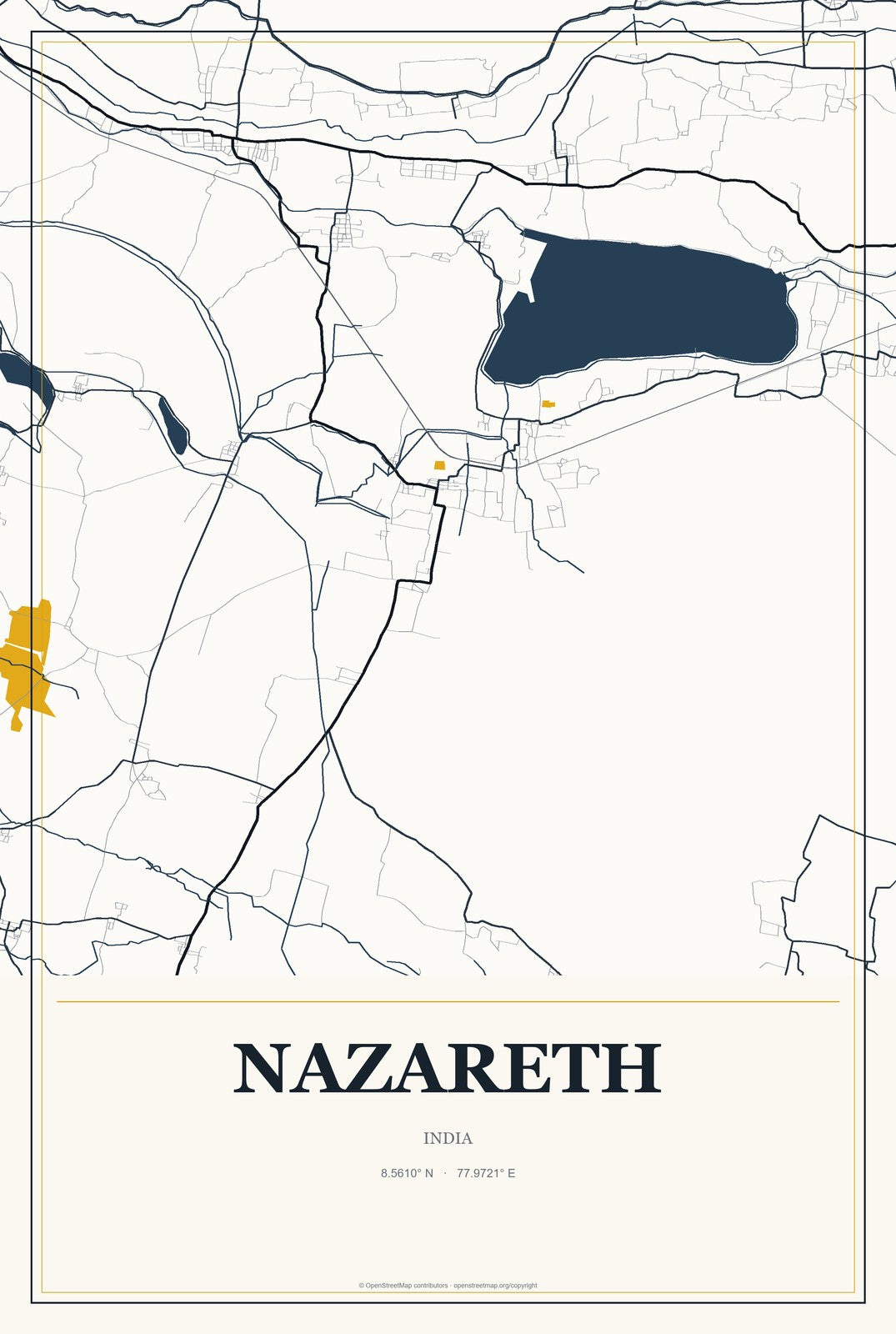 Nazareth, India City Map Aluminum Sign in Citrine Modern style