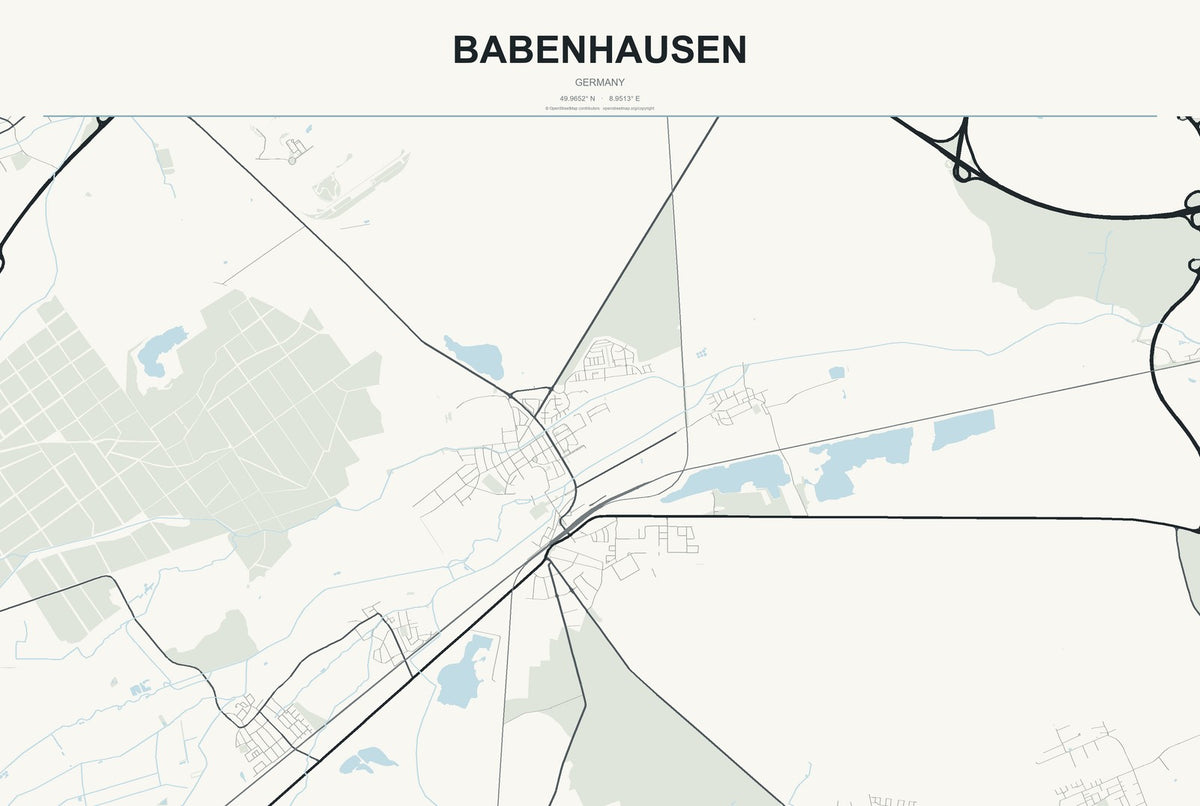 Babenhausen, Germany City Map Aluminum Sign in Headline Atlas style