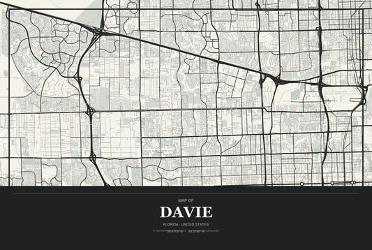 Davie, Florida City Map Aluminum Sign in Museum Plaque style