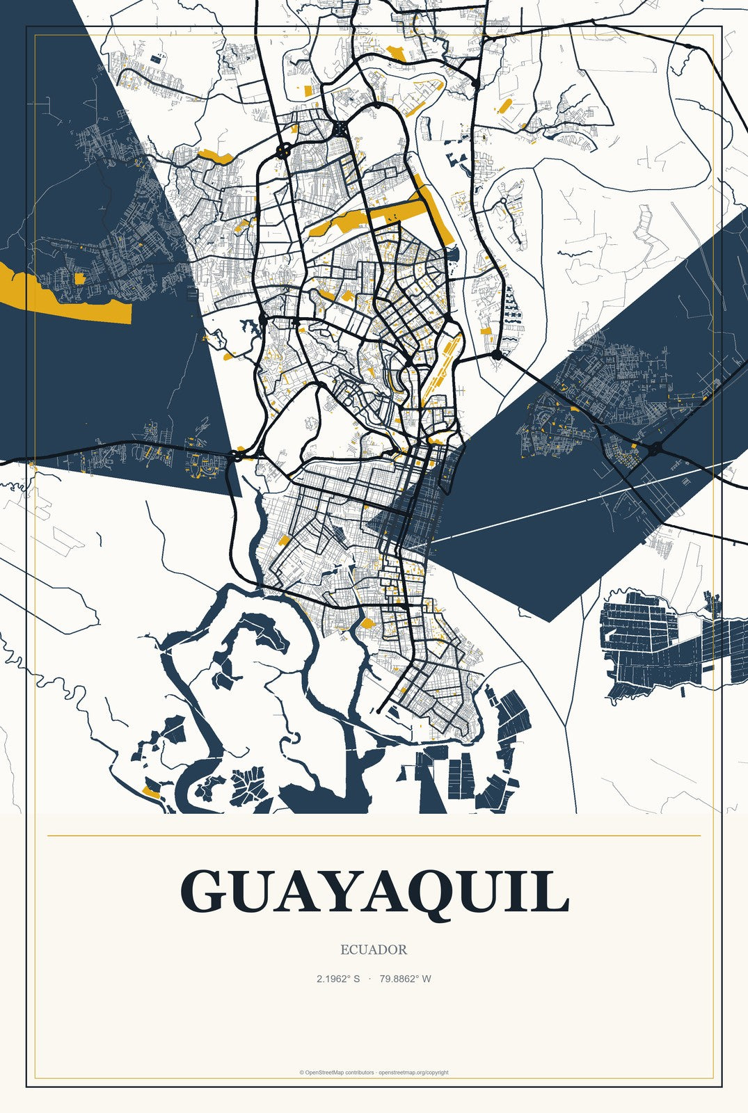 Guayaquil, Ecuador City Map Aluminum Sign in Citrine Modern style