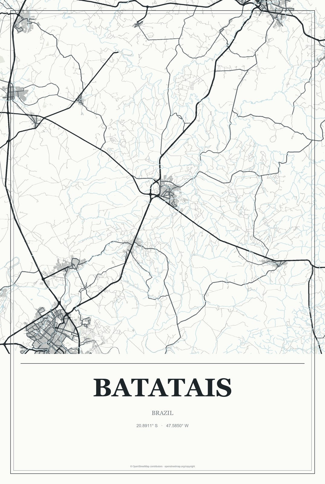 Batatais, Brazil City Map Aluminum Sign in Gallery Air style